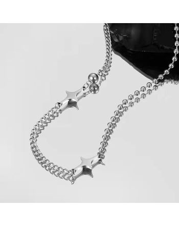 Silver Star Curb Chain Choker Necklace| O28