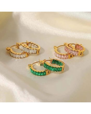 18K Gold Plated CZ Hoop Earrings, Sparkly Earrings, CZ Hoops | JDE239