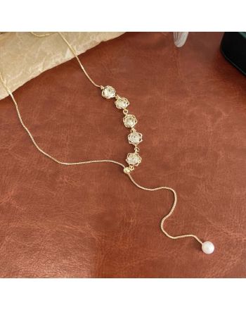 Dainty Pearl Flower Lariat Y Necklace | HN2449