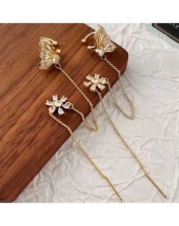 Classic Flower Tassel Earrings Chain Ear Cuff | R0281