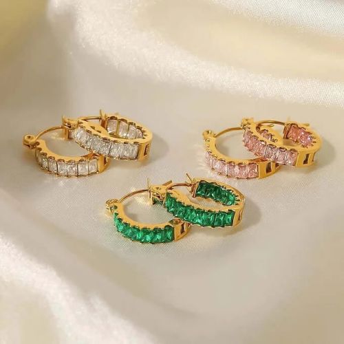 18K Gold Plated CZ Hoop Earrings, Sparkly Earrings, CZ Hoops | JDE239