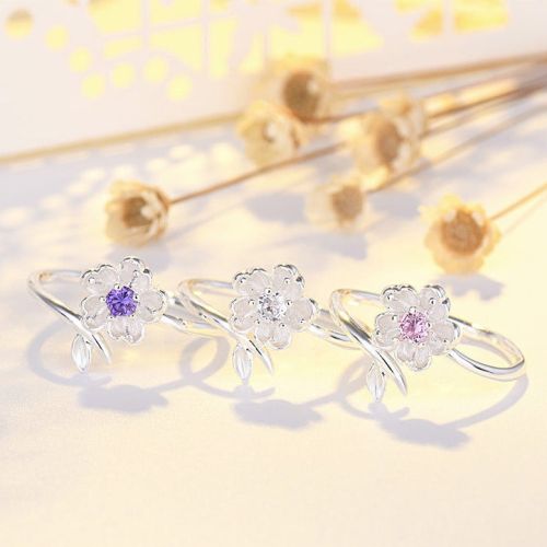 Cherry Blossom Silver Ring, White Flower Ring | JZ041